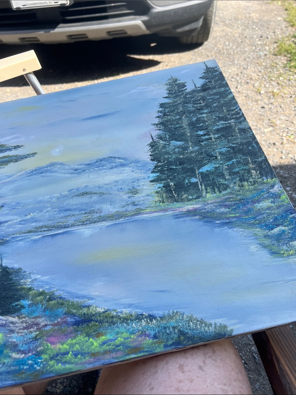 Vintage’s Serene Lakeside Landscape Wall Art in Blue and Green - Picture 2 of 3